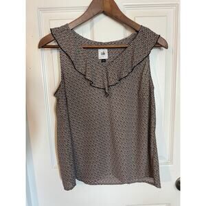 Cabi Ruffle V Neck Pull Over Womens Tank Top Blouse Stars Size Small 3983